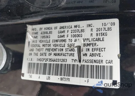 2010 Honda Accord 2.4 Lx from USA, damaged, VIN 1HGCP2F35AA031263